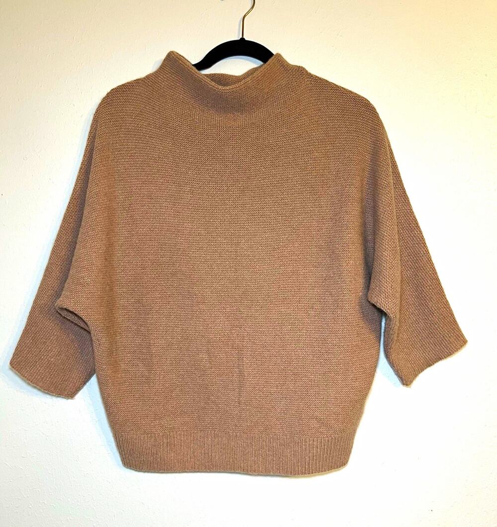 R Label Women’s Wool Cashmere Knit Mock Neck 3/4 Sleeve Pullover Sweater XS
